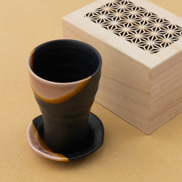 釉彩 カップ小皿 木箱入 赤