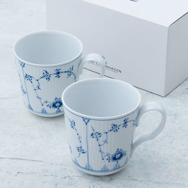 ブルーフルーテッド プレインマグS ペア