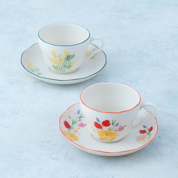 【HIBIYA-KADAN】ペアカップソーサー(ミモザ・チューリップ)