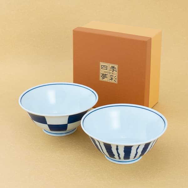 染付モダンラーメン鉢ペア