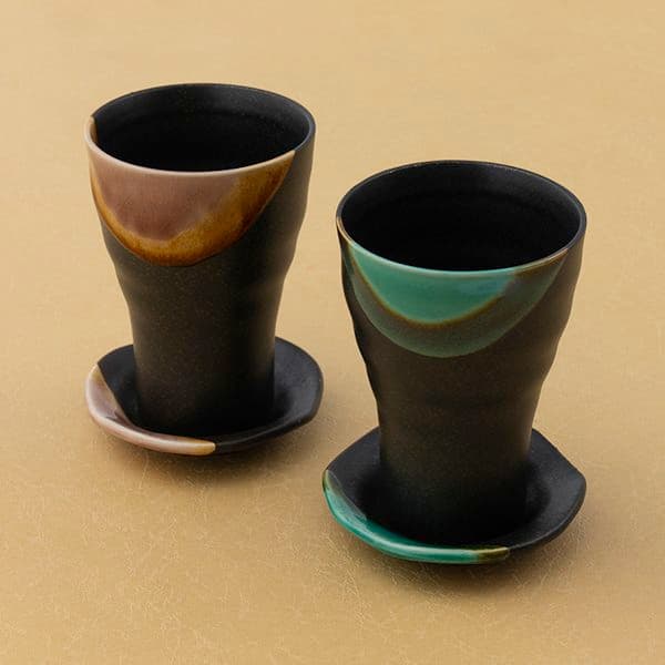釉彩 カップ小皿ペア