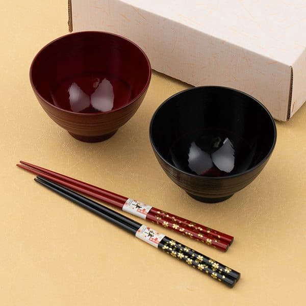 レンジ汁椀ペア曙&根来(箸付)